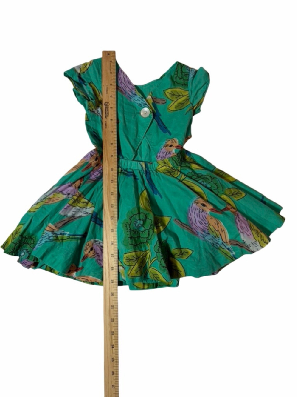 Tea Collection Bird Print Twirl Dress Turquoise Floral Girls Size 3 Whimsical - Picture 5 of 5